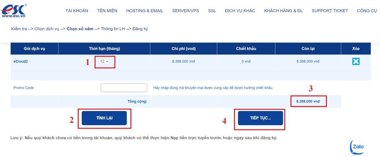 Chọn thời hạn đăng ký VPS và tính toán chi phí