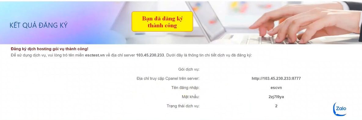 Thông báo hoàn tất đăng ký thành công